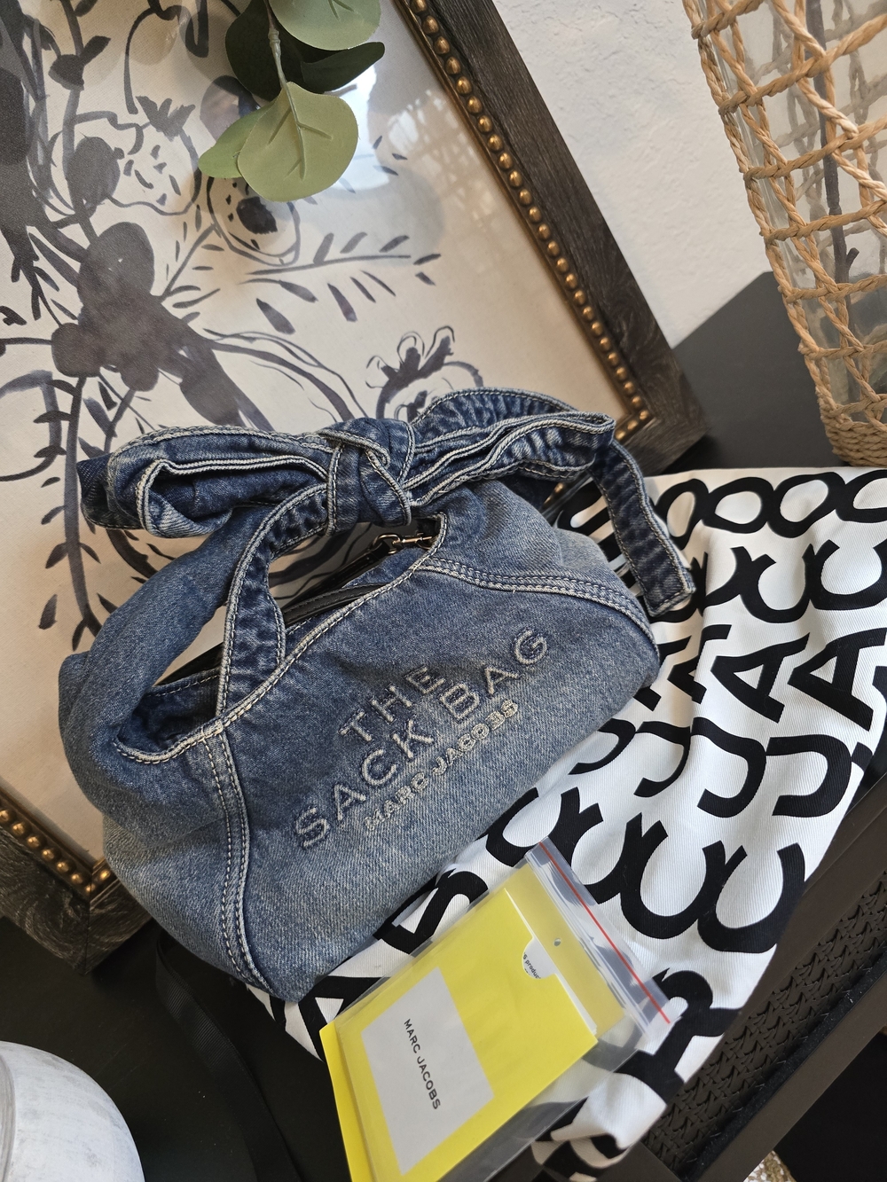 Marc Jacobs Denim Knot-Top Crossbody Sack Bag - Blue